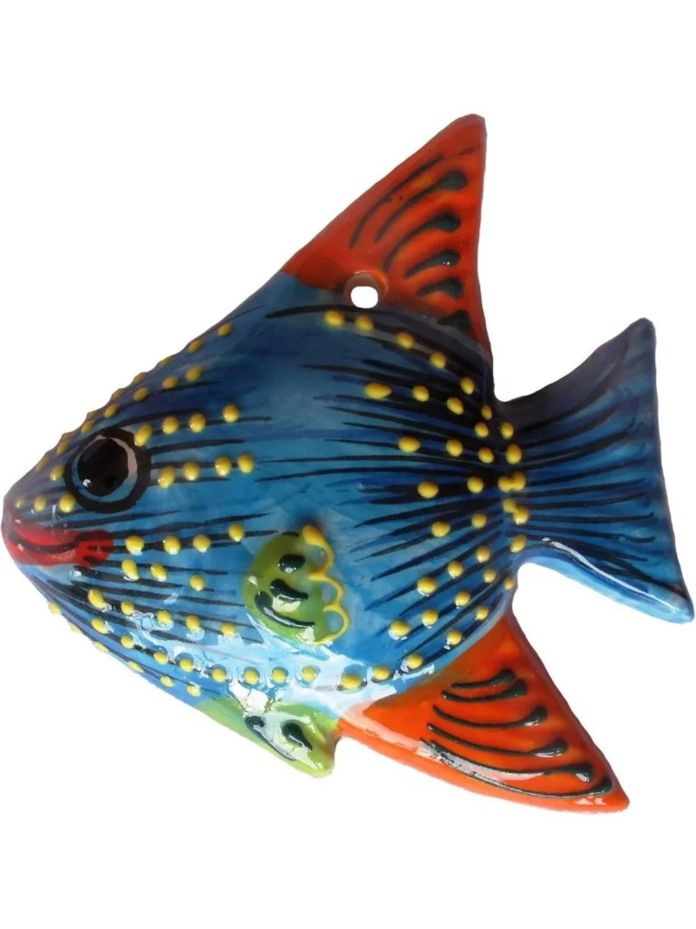 Charming 3-Piece Fish Wall Decor Set - Spanish Ceramic Art, Blue Cactus Design